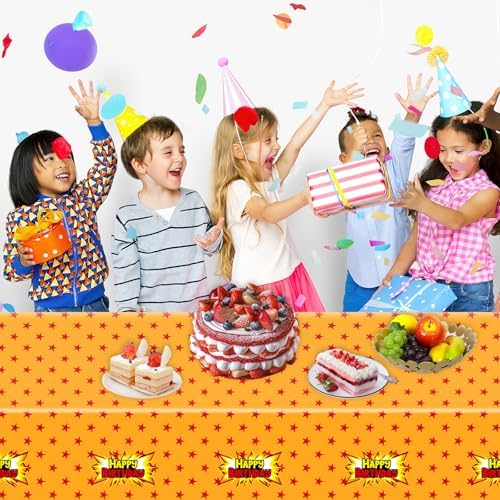 3Pcs Anime Party Tablecloth Yellow Red Stars Print