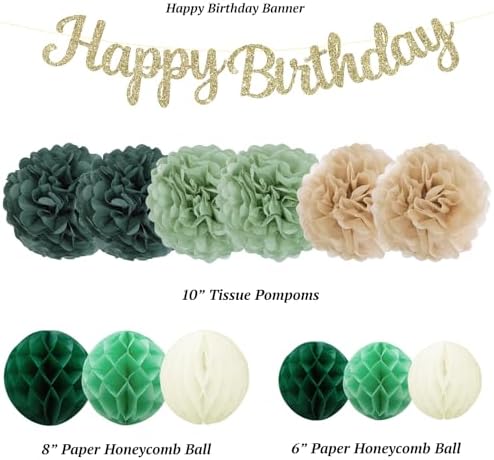 Birthday Party Decorations Set Sage Green