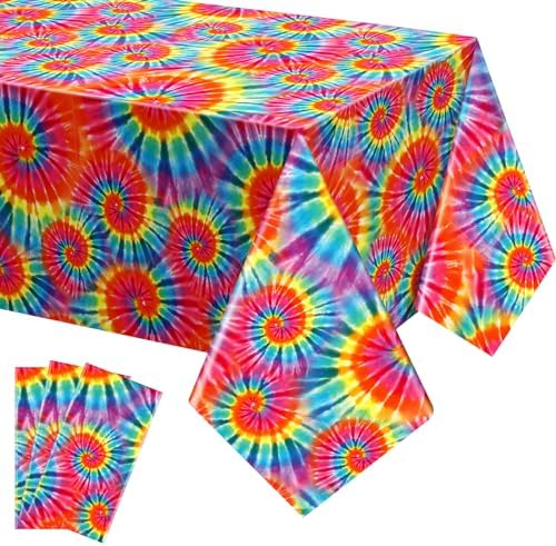 Newwiee Tie Dye Rainbow Tablecloth 54x108 Inch 3 Pcs