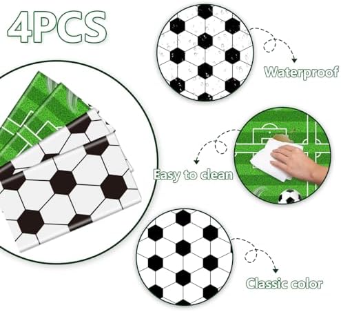 4 Pack Soccer Theme Tablecloths for Parties