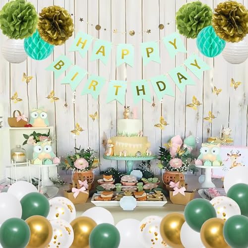 45PCS Sage Green Gold Birthday Decor Set