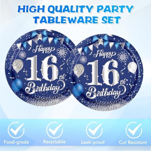 16th Birthday Decorations Plates Set for Boys and Girls
