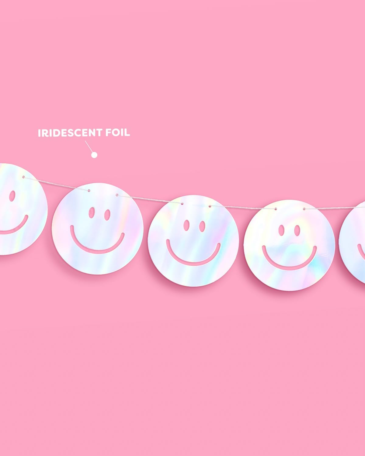 XO Fetti Smiley Banner - Iridescent 5 Ft