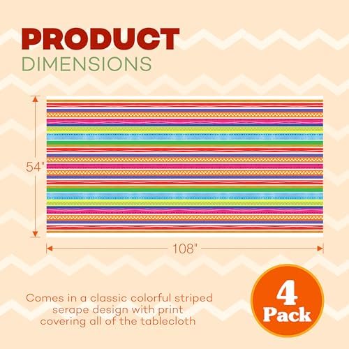 Fiesta Plastic Tablecloth 4 Pack 54x108 for Cinco De Mayo Parties