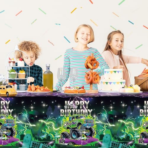 3 Monster Truck Birthday Tablecloths 54x108 Inch Party Covers