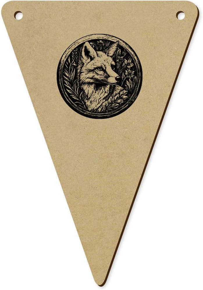 Azeeda 5 x 140mm Fox in Circle Frame Wooden Bunting Flags