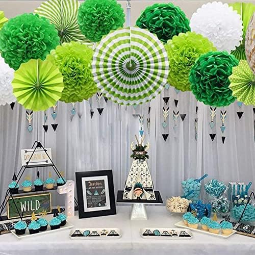 LRCXL 12PCS Party Hanging Paper Fans Set Green