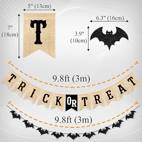 Uniwish Halloween Burlap Glitter Bat Decor Banners