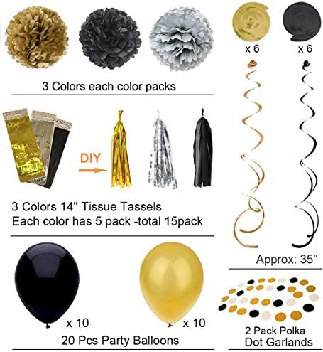 Black and Gold Party Decorations DIY Set