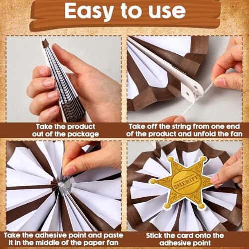 18 Pack Wild Western Decorations Fans and Wagon Wheels Set