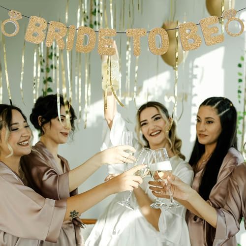 Bridal Shower Banner with Gold Glitter and Diamond Rings