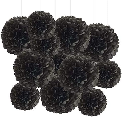 GAKA Black Tissue Paper Pom Poms 10 and 12 12 Piece Set