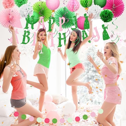 Pink and Green Witch Birthday Decorations Set of 28