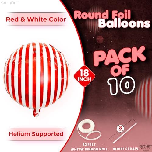 KatchOn Red and White Striped Balloons 18 Inch Pack of 10