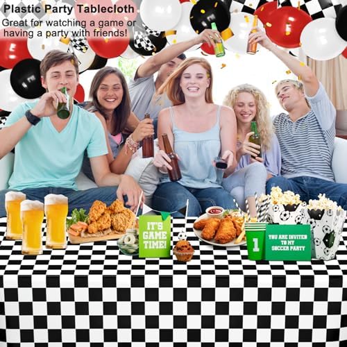 WNINK 2 Pack Black and White Checkered Party Tablecloths