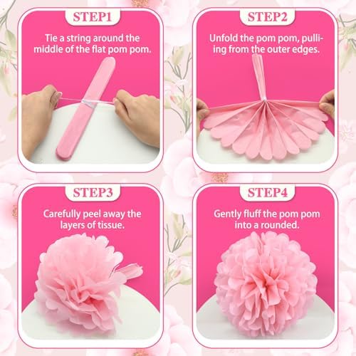 Pink Tissue Paper Pom Poms Garland 16PCS