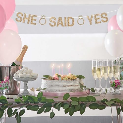 Gold Glitter She Said Yes Pre-Strung Banner - No DIY