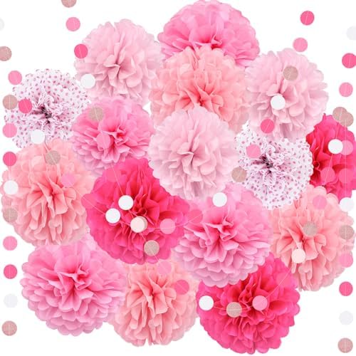 Pink Tissue Paper Pom Poms Garland 16PCS