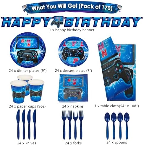 DECORLIFE 170PCS Video Game Party Decorations for Boys
