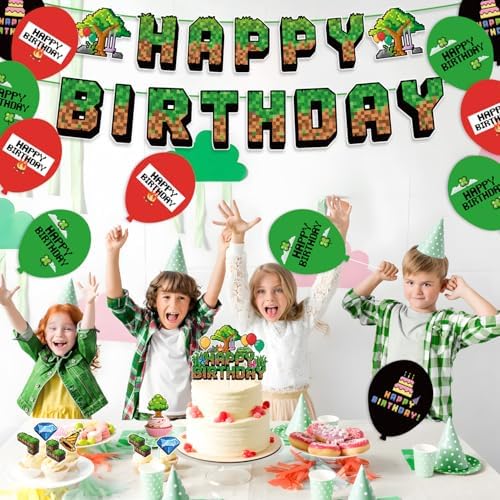 Green and Brown Gaming Birthday Party Decorations 32pcs