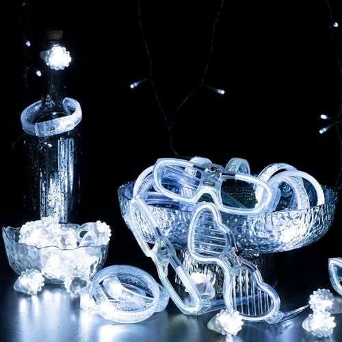 50Pcs White Wedding Party Supplies Set with LED Decorations