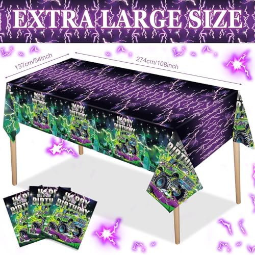 3 Monster Truck Birthday Tablecloths 54x108 Inch Party Covers