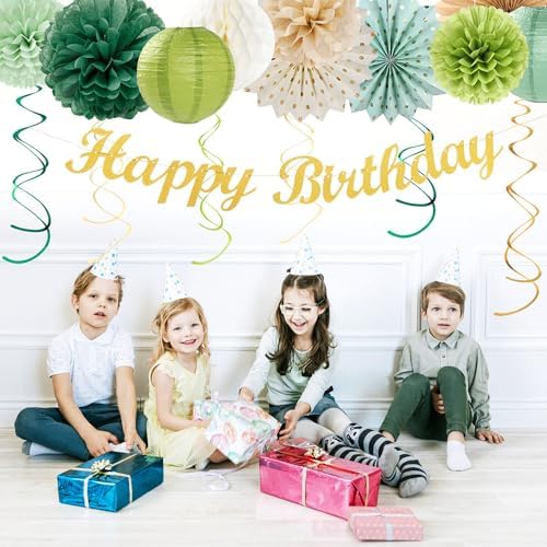 Sage Green Champagne Gold Birthday Decor 21pc Set