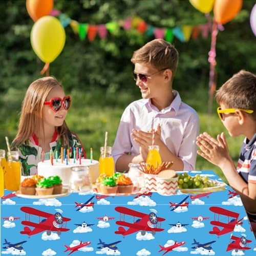 Letromp 3 Pcs Airplane Tablecloth 54x108 Inch Party Decor