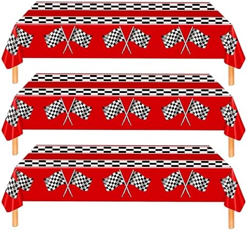 3 Pack Checkered Race Car Tablecloths for Birthday Parties