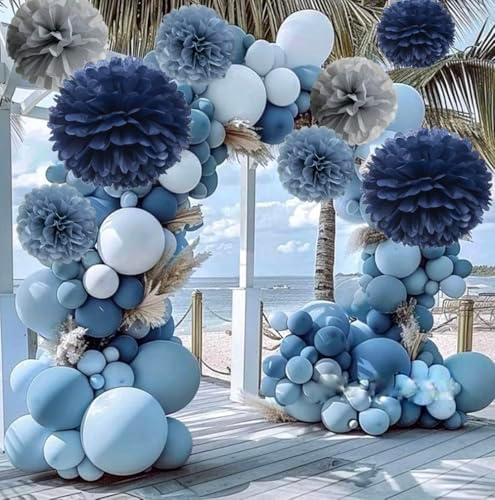 Navy Dusty Blue Gray Tissue Pom Poms Party Decorations