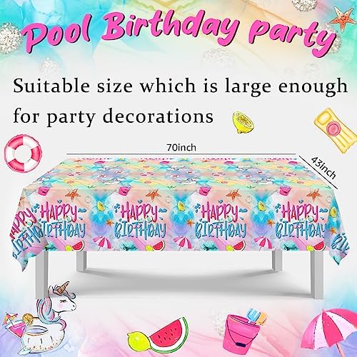 Summer Pool Birthday Tablecloths 3PCS Beach Themed Decorations