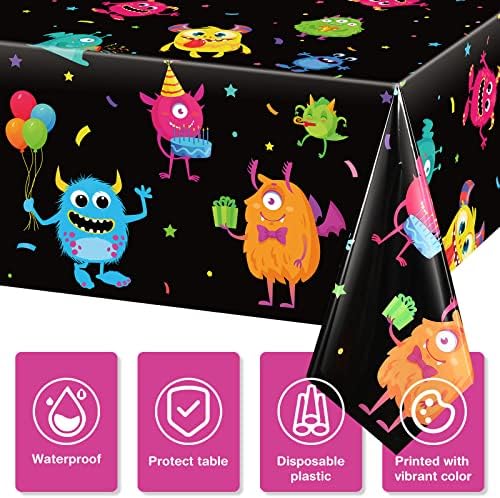 Buryeah 3 Piece Monster Table Cover for Kids Birthday Party