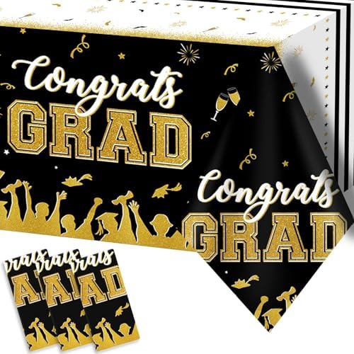 Chiazllta 3 Piece Black Gold Graduation Tablecloths
