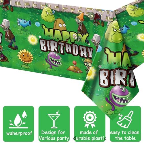 Deenor 2Pcs Plants Zombies Tablecloth for Birthday Party