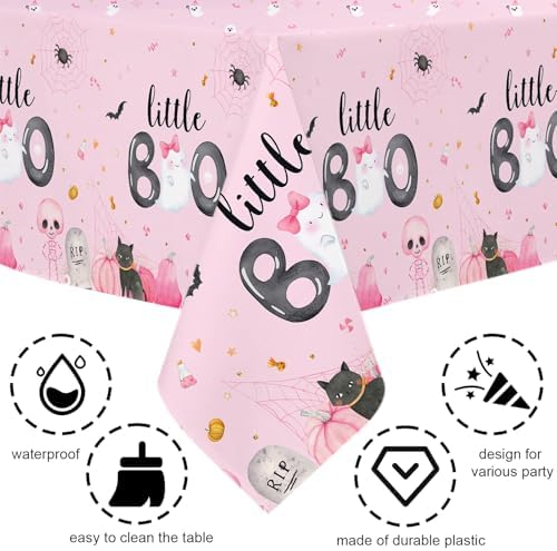 MEHOFOND 3pcs Little Boo Tablecloths Pink Halloween Decorations