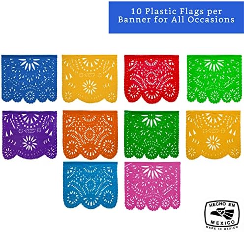 Mexican Party Banners 2 Pack with 10 Plastic Flags