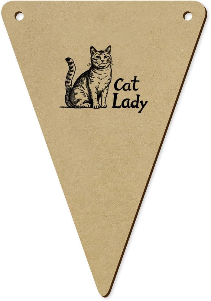 5 Piece Cat Lady with Cat Wooden Bunting Flags