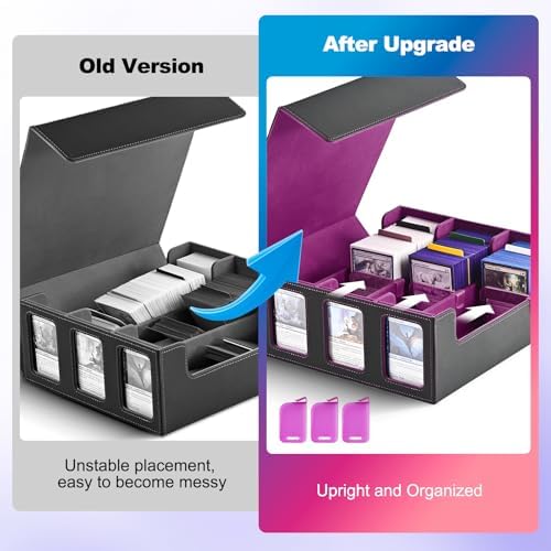UAONO Card Storage Box with Display Window and 10 Dividers - Black Purple