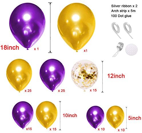 Purple and Gold Balloon Arch Kit 121 PCS Party Decor