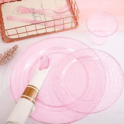 DaYammi 350PCS Rose Gold Glitter Dinnerware Set