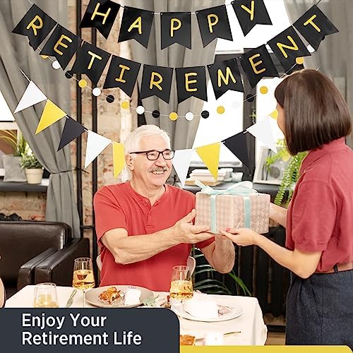 Happy Retirement Banner Black Gold Decorations Kit