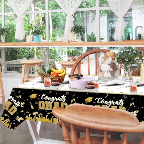 Chiazllta 3 Piece Black Gold Graduation Tablecloths