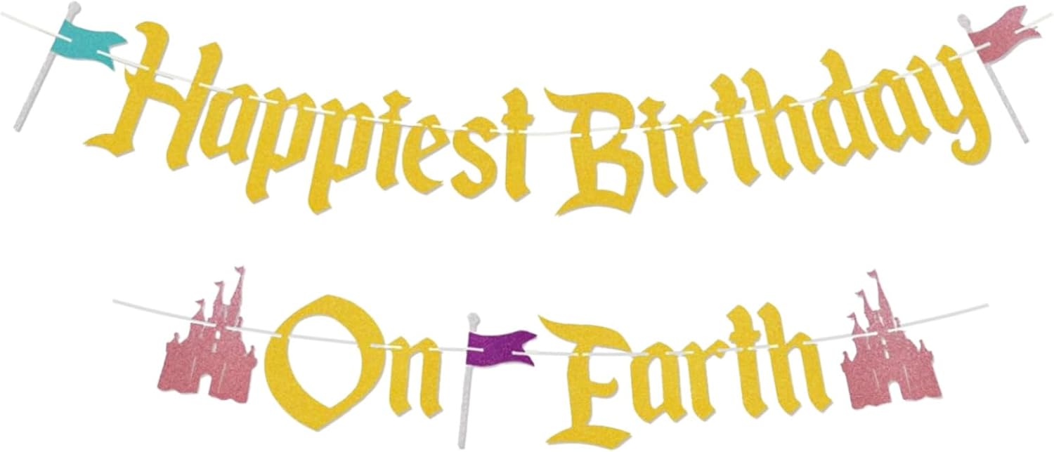 Happiest Birthday On Earth Banner Castle Theme Hanging Decoration