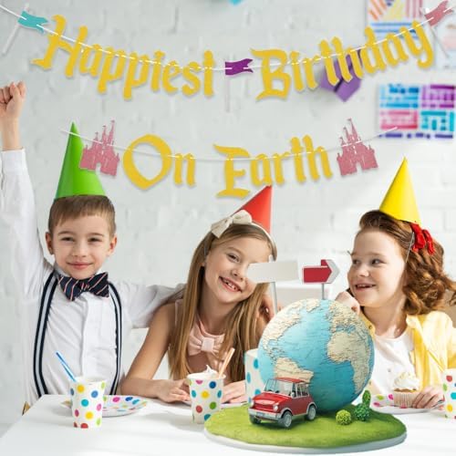 Happiest Birthday On Earth Banner Castle Theme Hanging Decoration