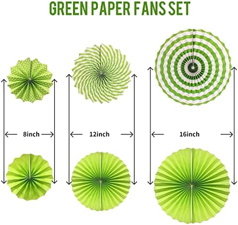 LRCXL 12PCS Party Hanging Paper Fans Set Green