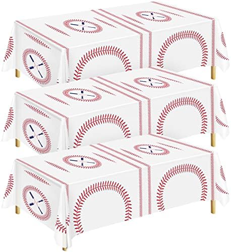 Durony 3 Pack Baseball Tablecloth 108x54 Inch Plastic Cover for Parties