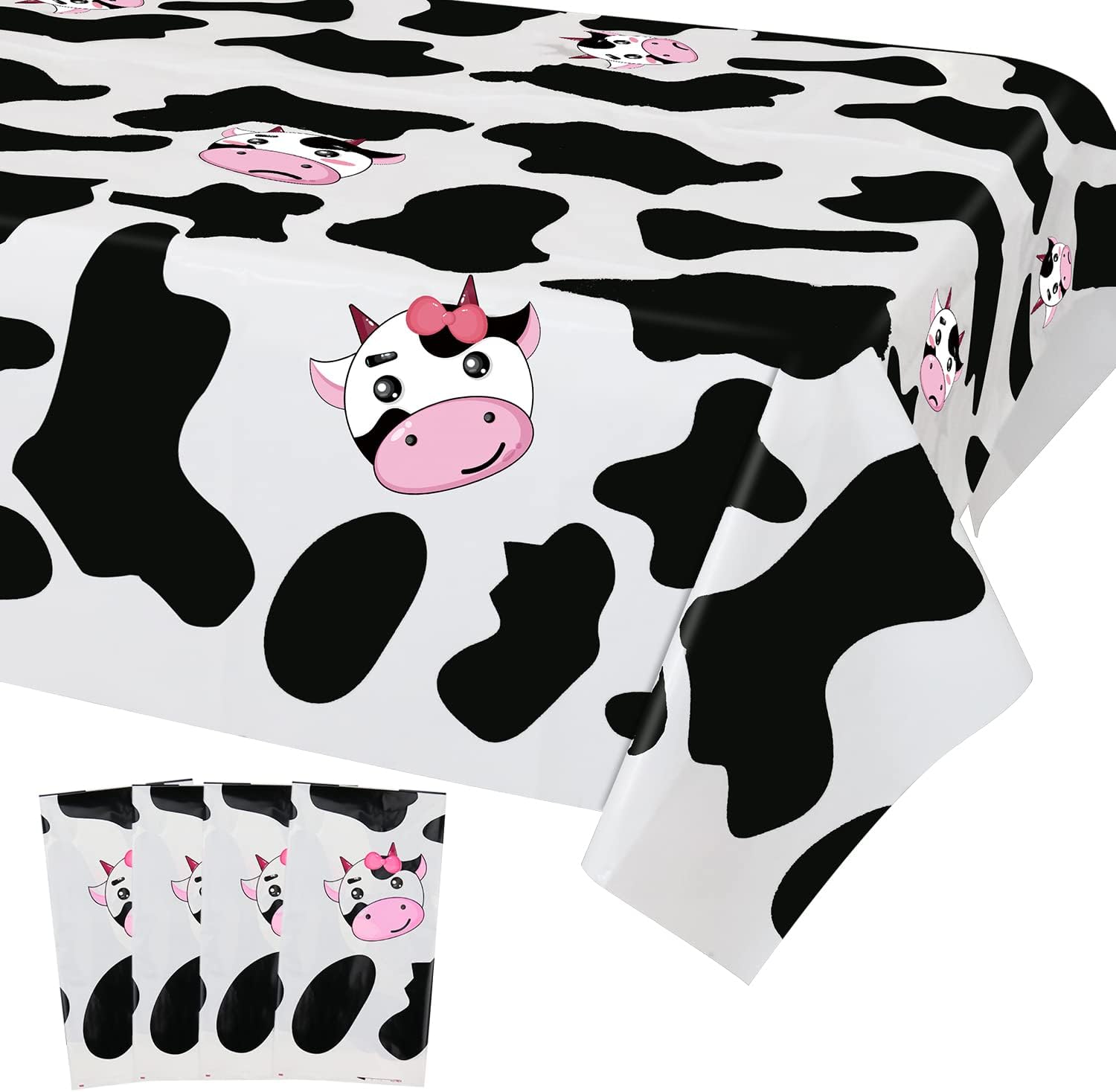 Inspireyee Cow Print Plastic Tablecloth Pack of 4 86x51 Inches