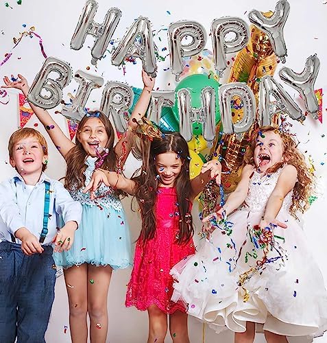 KALOR Silver Happy Birthday Balloons Banner