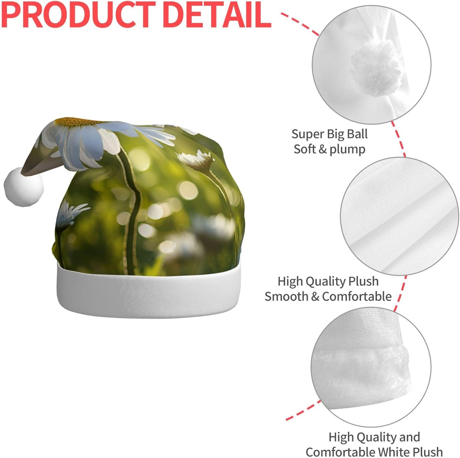 QINZHENG White Daisy Santa Hat Christmas Headwear