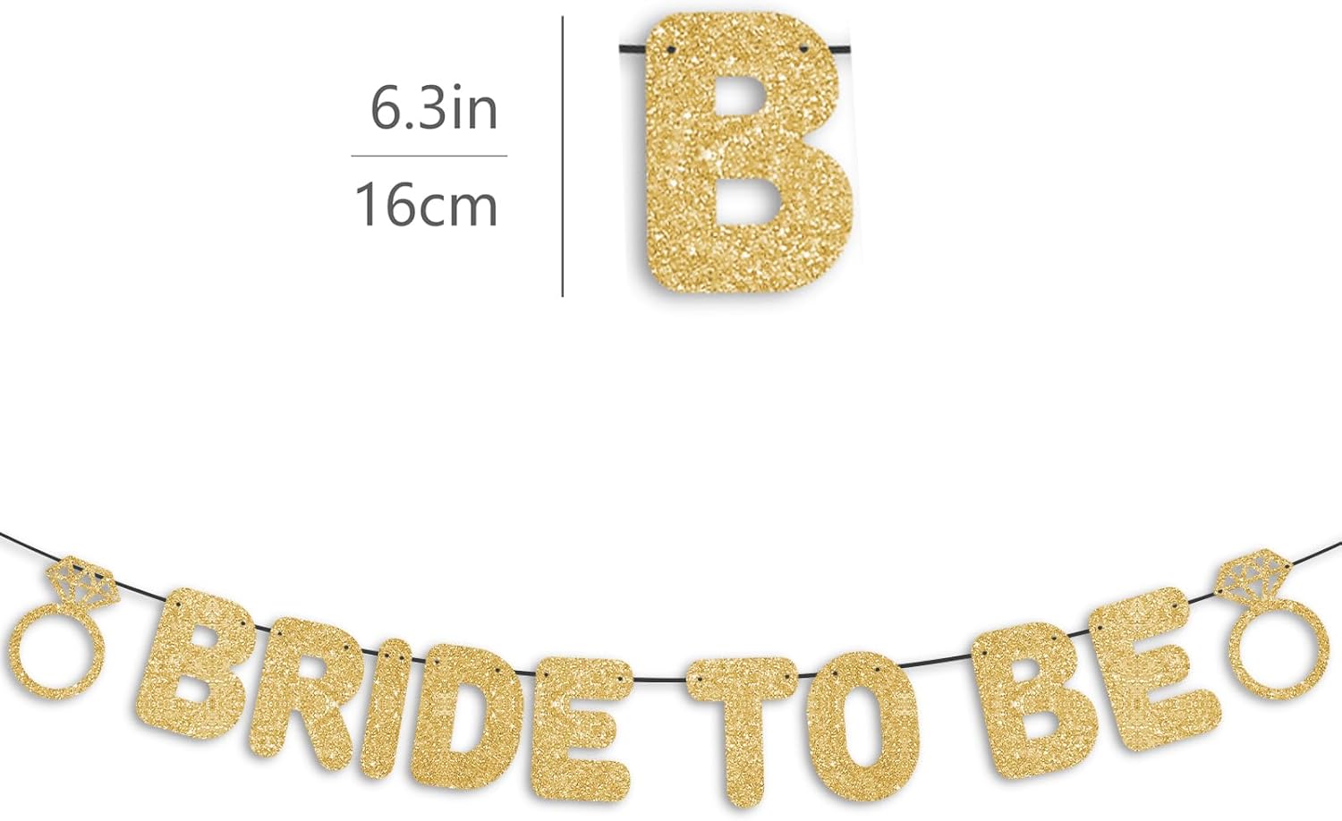 Bridal Shower Banner with Gold Glitter and Diamond Rings